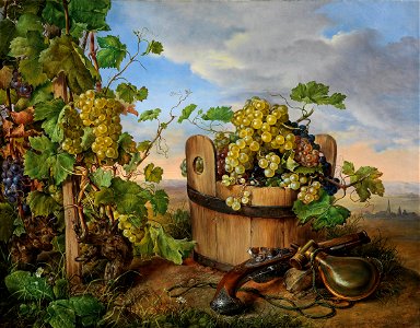 Franz Xaver Petter Stillleben mit Weintrauben und Pistole 1856
