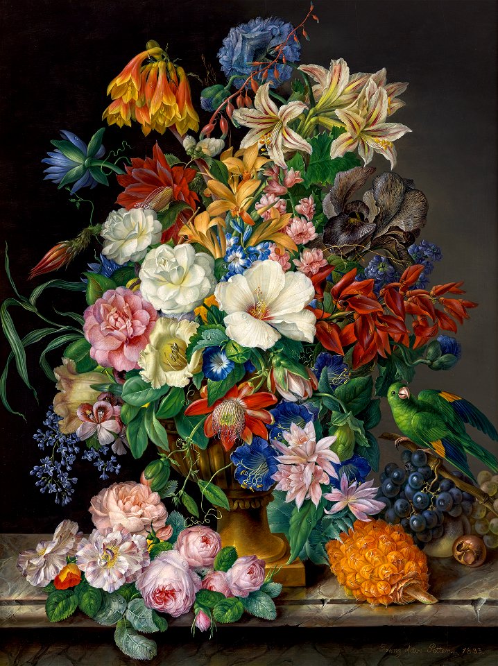 Franz Xaver Petter - Blumenstück mit Ananas, Weintrauben und Papagei - 4183 - Kunsthistorisches Museum