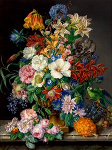 Franz Xaver Petter - Blumenstück mit Ananas, Weintrauben und Papagei - 4183 - Kunsthistorisches Museum