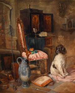 Franz Xaver Gruber Interieur mit Jagdhund 1845
