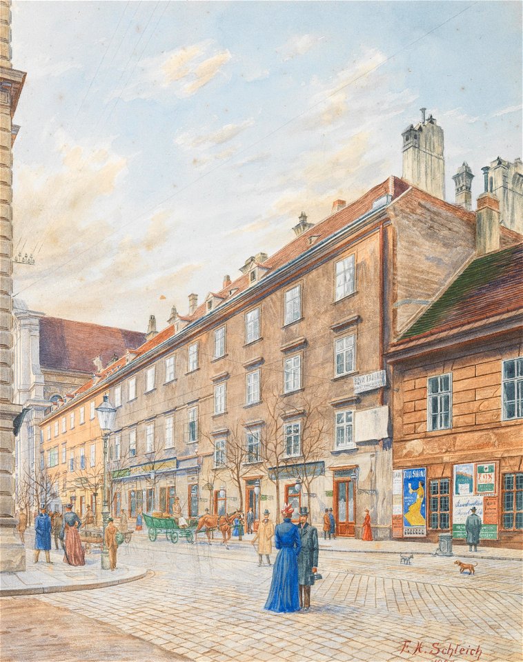 Franz Xaver Schleich Blick in die Schwarzspanierstraße mit dem Sterbehaus Beethovens