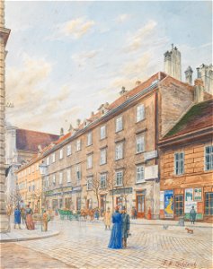 Franz Xaver Schleich Blick in die Schwarzspanierstraße mit dem Sterbehaus Beethovens