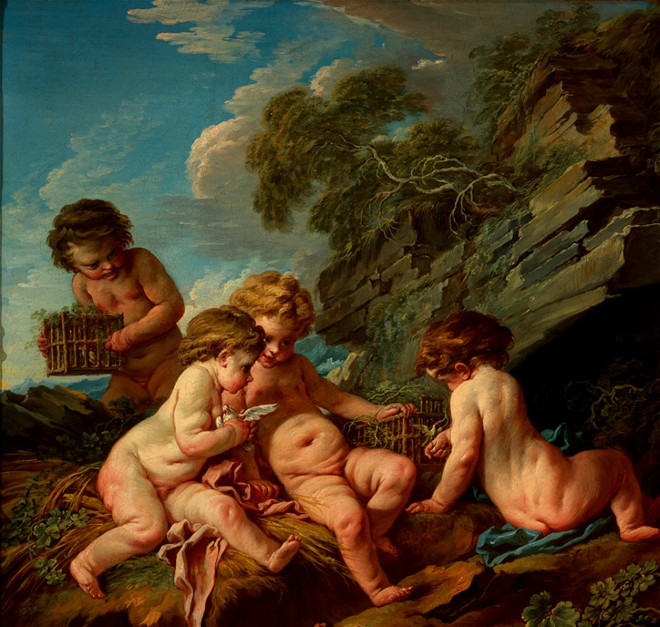 François Boucher - Bird-Catching Cherubs (Summer) L'Amour Oiseleur (L’Eté) - 64.115 - Rhode Island School of Design Museum