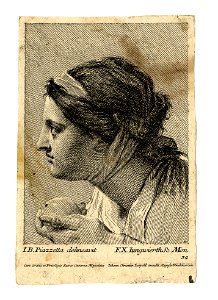 Franz Xaver Jungwierth - Head of a woman in profile to left, with a band round her hair holding an apple; after Piazzetta. 1753, 1943,0709.88