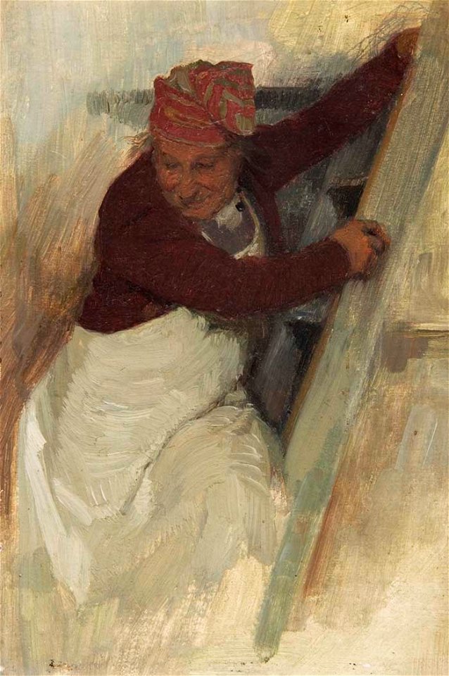 Franz Xaver Simm Mann mit Zipfelmütze auf einer Leiter