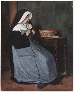 François Bonvin (French, 1817-1887) - A Nun Seated at a Table Knitting - 2008.399 - Cleveland Museum of Art