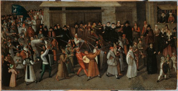 François Bunel - Procession de la Ligue sur l'île de la Cité, au sortir de Notre-Dame - P2538 - Musée Carnavalet