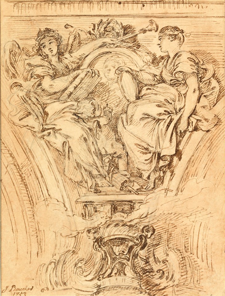 François Boucher - Spandrel Decoration- Fame and Truth Applauding Louis XV - Google Art Project
