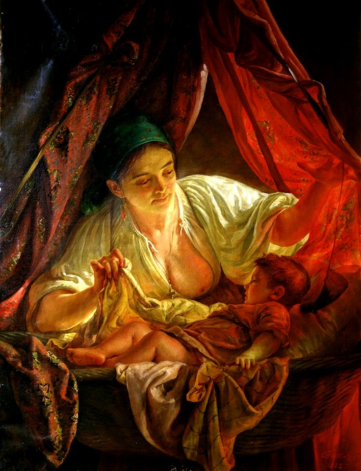 At the cradle by Sergei Gribkov 1889