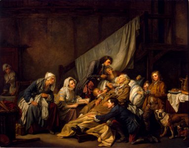 Jean-Baptiste Greuze - Filial piety (1763). Free illustration for personal and commercial use.