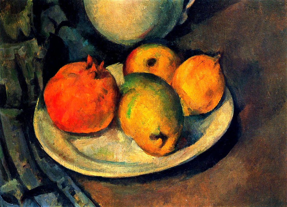 Grenade et poires dans une assiette, par Paul Cézanne, Yorck