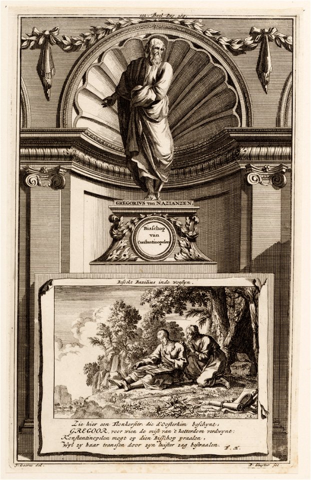 Gregorivs van Nazianzen, bisschop van Constantinopelen bezoekt Bazilius inde woestyn, objectnr A 47745