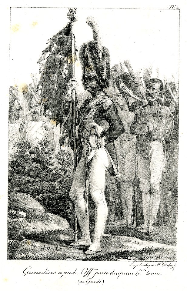 Grenadiers a pied, off(i)cier porte drapeau gde tenue (ex-garde) (BM 1855,0414.77)