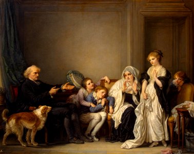 Jean-Baptiste Greuze - Widow and her priest. Free illustration for personal and commercial use.