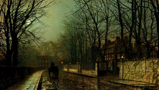 John Atkinson Grimshaw - A Wet Moon, Putney Road (1886)