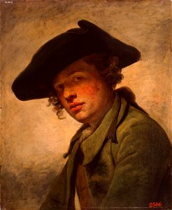 Jean-Baptiste Greuze - Portrait of a young man in a hat (1750s). Free illustration for personal and commercial use.
