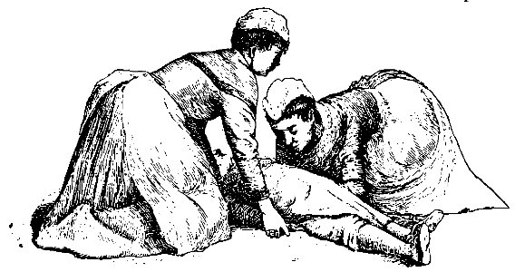Grierson 112a Levantar un enfermo entre dos personas (1de3). Free illustration for personal and commercial use.