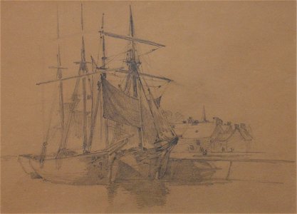 Ships in Harbor by Walter Griffin, graphite on paper. Free illustration for personal and commercial use.