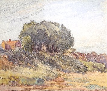 House on a Hill by Walter Griffin, watercolor. Free illustration for personal and commercial use.