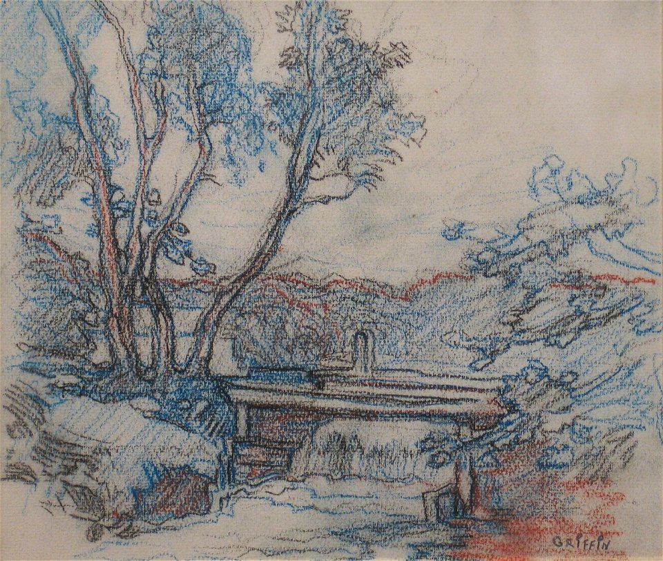 Water Cascading by Walter Griffin, pastel