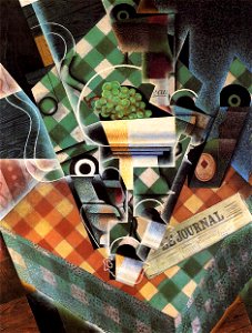 Still Life with Checked Tablecloth Juan Gris 1915. Free illustration for personal and commercial use.