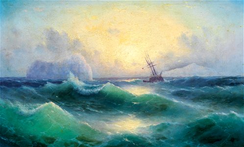 Grigorij Ivanovich Kapustin - Stormy sea with an iceberg. Free illustration for personal and commercial use.