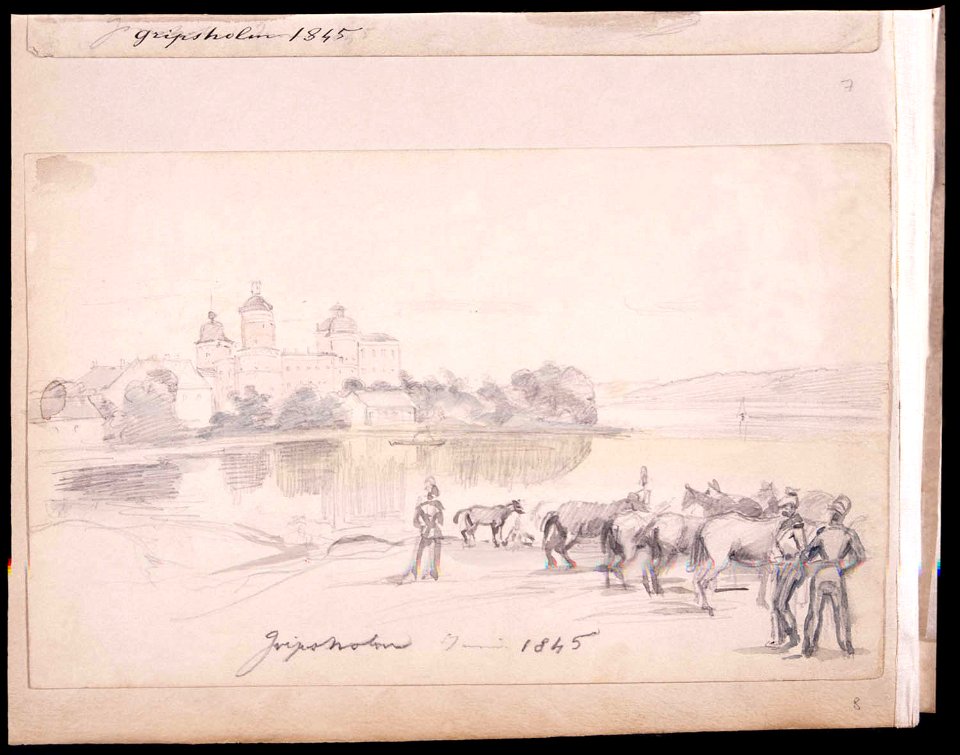 Gripsholm juni 1845. Fritz von Dardel, 1845 - Nordiska Museet - NMA.0037318