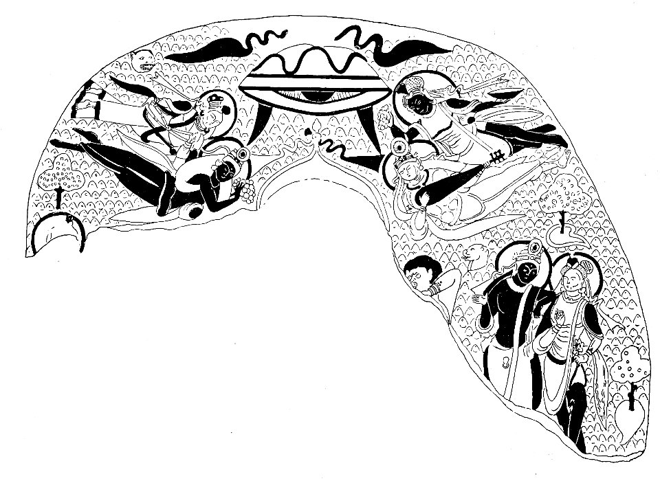 Group of the lunette over the door. Cave of the 16 sword-bearers