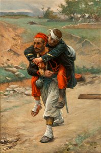 Soldier Carrying a Wounded Soldier by Paul Louis Narcisse Grolleron