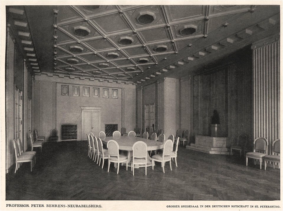 Großer Speisesaal in der deutschen Botschaft in Sankt Petersburg, 1913