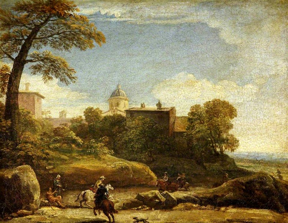 François Simonot (1660-1731) (possibly) - A View of Ariccia (^) with Horsemen - 732162 - National Trust