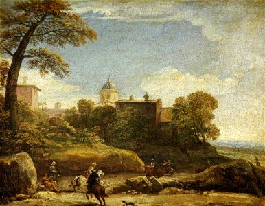 François Simonot (1660-1731) (possibly) - A View of Ariccia (^) with Horsemen - 732162 - National Trust