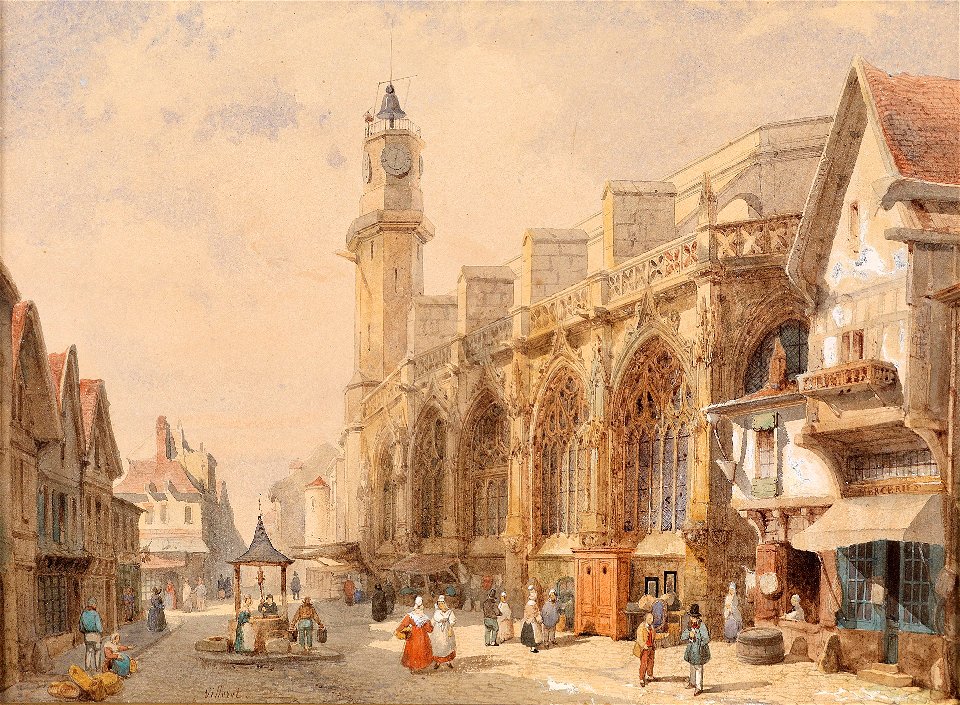 François Villeret Straße mit gotischer Kirche