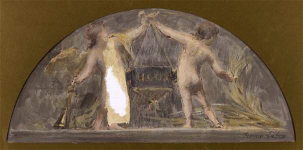 François Lafon - Esquisse pour la salle à manger de l'Hôtel de ville, un enfant tenant une trompette et l'autre une g - PPP4470 - Musée des Beaux-Arts de la ville de Paris
