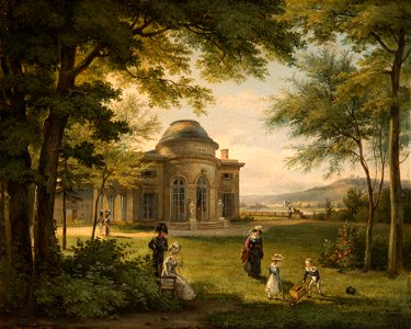 François Edmé Ricois (1795-1881) - The Family of Charles Ferdinand, Duke of Berry (1778-1820) in the Grounds of the Château of Bagatelle - RCIN 401158 - Royal Collection