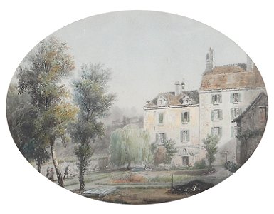 François-Edme Ricois Blick auf ein Wohnhaus mit Garten 1864