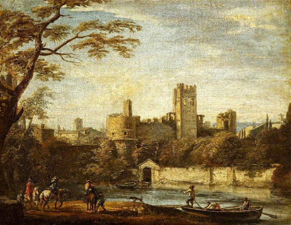 François Simonot (1660-1731) (possibly) - View of a River with a Ruined Castle Beyond - 732163 - National Trust