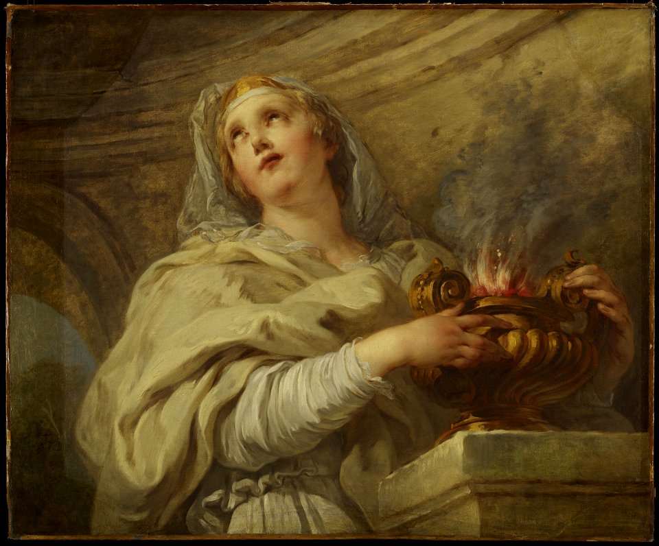 François Lemoyne; Previously attributed to Jean Jacques Lagrenee; Previously attributed to Jean-Honoré Fragonard - A Vestal Virgin Tending Fire - 65.48 - Minneapolis Institute of Arts