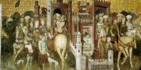 Fratelli zavattari, storie della regina teodolinda, 1444, monza, duomo. Free illustration for personal and commercial use.