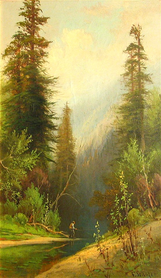 Frederick Ferdinand Schafer - Man fishing in a mountain stream