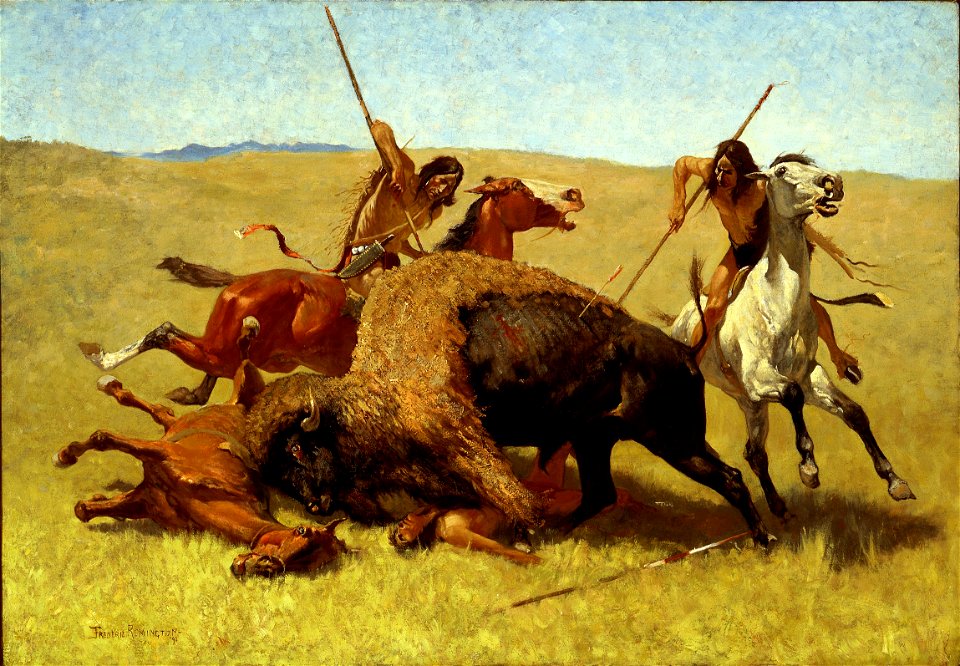 Frederic Remington - The Buffalo Hunt. Free illustration for personal and commercial use.