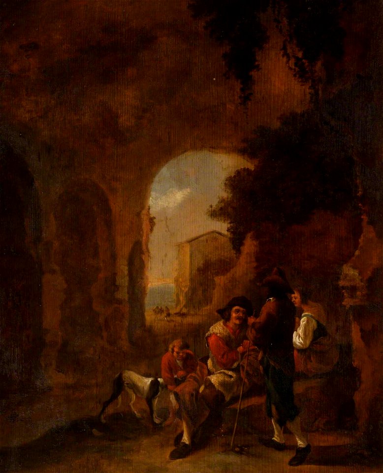 Frederick de Moucheron (1633-1686) - Roman Peasants Conversing in a Grotto amongst Ruins - 1507730 - National Trust