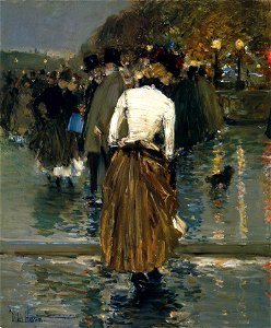 Frederick Childe Hassam Promenade at Sunset Paris. Free illustration for personal and commercial use.