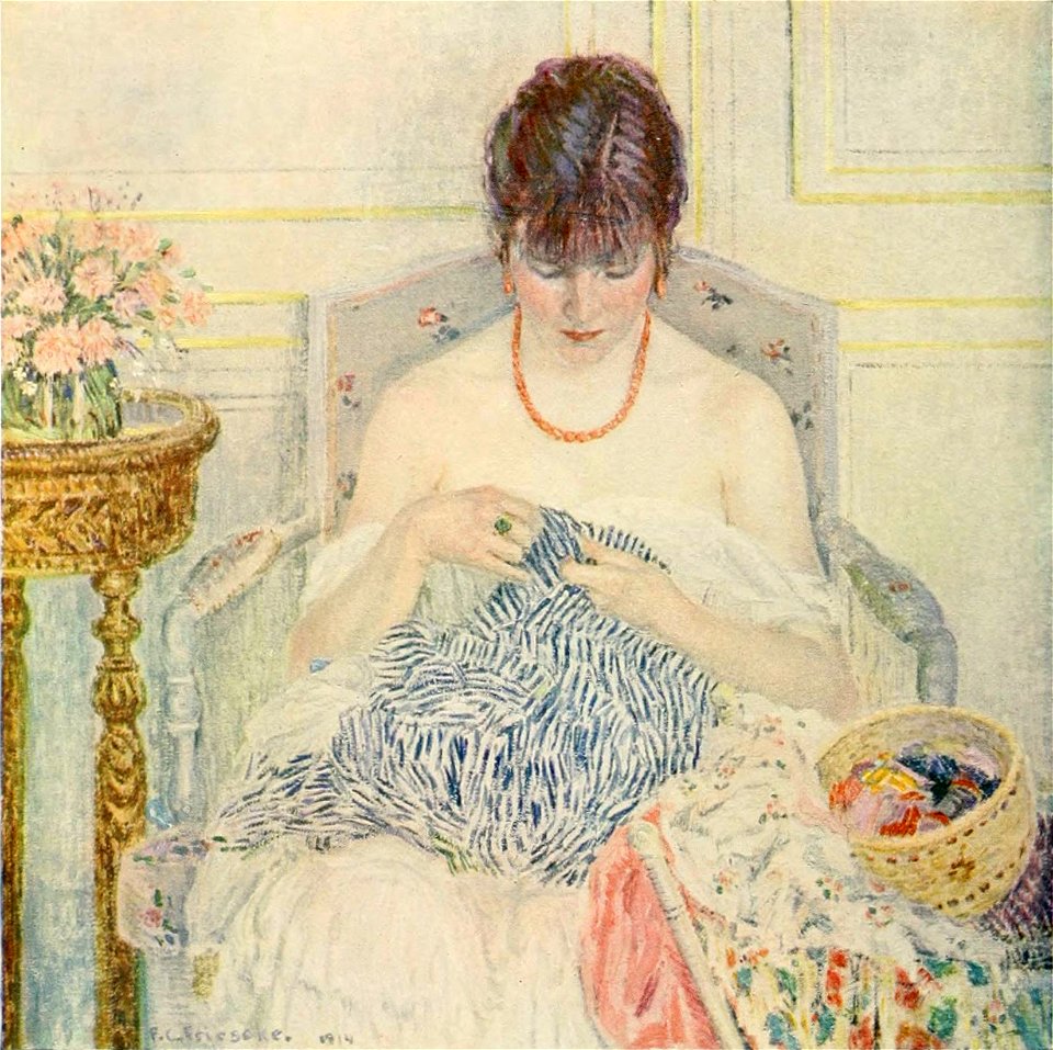 Frederick Carl Frieseke - Jeune femme cousant