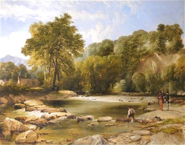 Frederick Richard Lee (1798-1879) - The River Ogwen at Cochwillan Mill, with the Artist Fishing, Watched by General Cartwright - 1421762 - National Trust