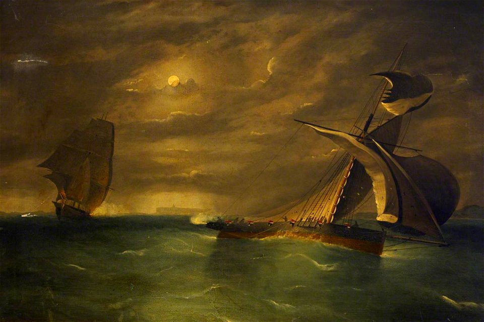 Frederick J. Tudgay (1841-1921) - A Frigate Chasing a Smuggling Cutter - BHC1236 - Royal Museums Greenwich