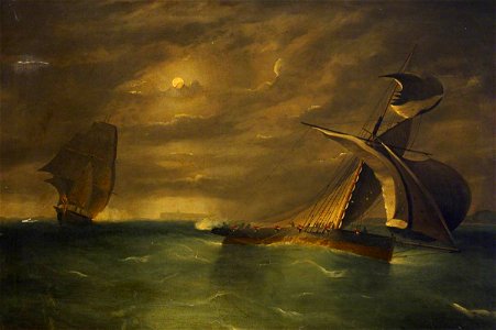 Frederick J. Tudgay (1841-1921) - A Frigate Chasing a Smuggling Cutter - BHC1236 - Royal Museums Greenwich