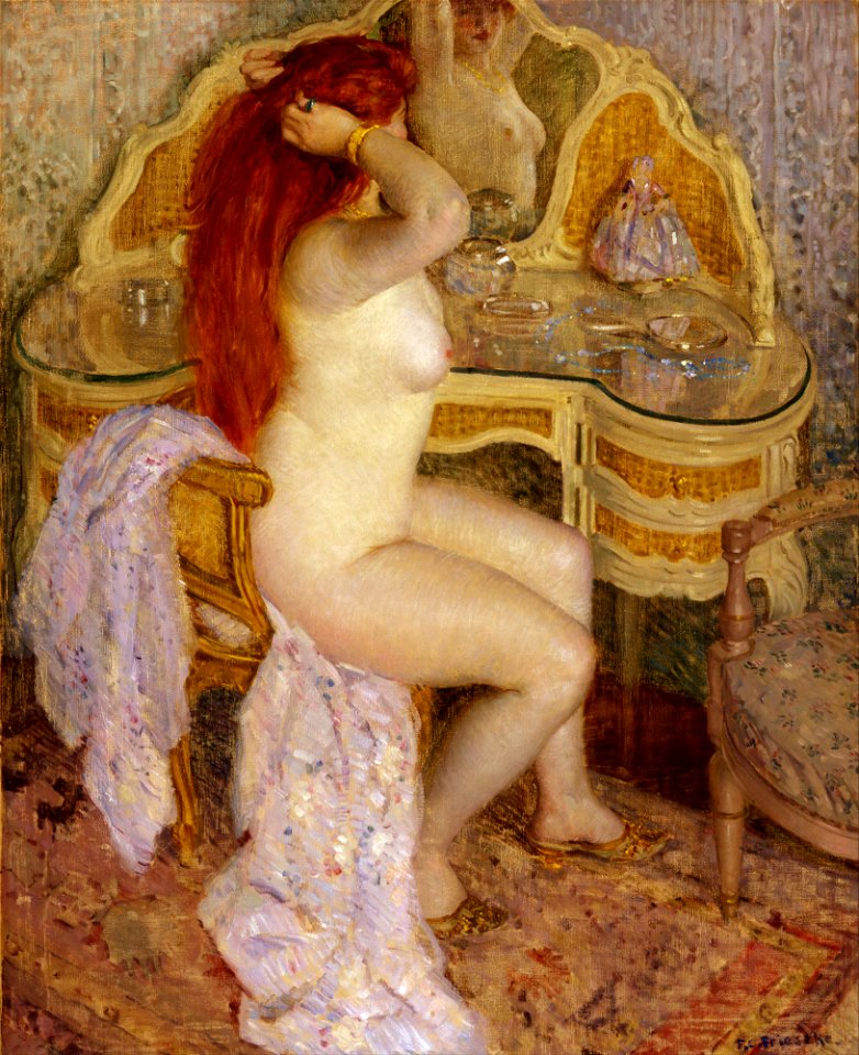 Frederick Carl Frieseke - Nude Seated at Her Dressing Table - Google Art Project