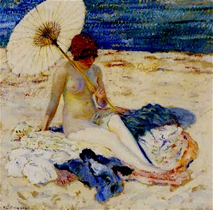 Frederick Carl Frieseke - Au bord de la mer. Free illustration for personal and commercial use.