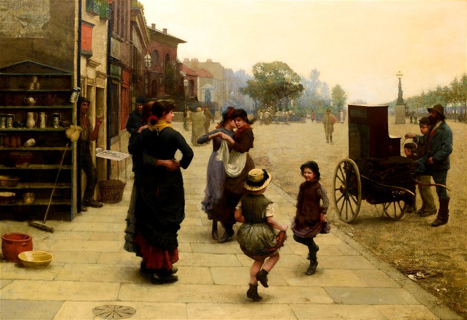 Frederick Brown An impromptu dance - a scene on the Chelsea Embankment 1883